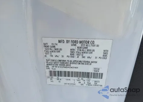 2014 Ford F-150 Stx from USA, damaged, VIN 1FTFX1CF6EKD43161